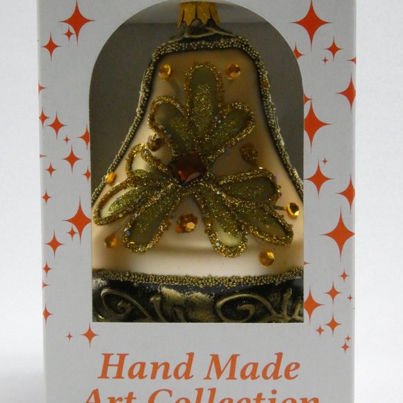 CHRISTMAS BELL Ornament 4-Inch Hand Made And Decorated Glass GOLD - Picture 5 of 7